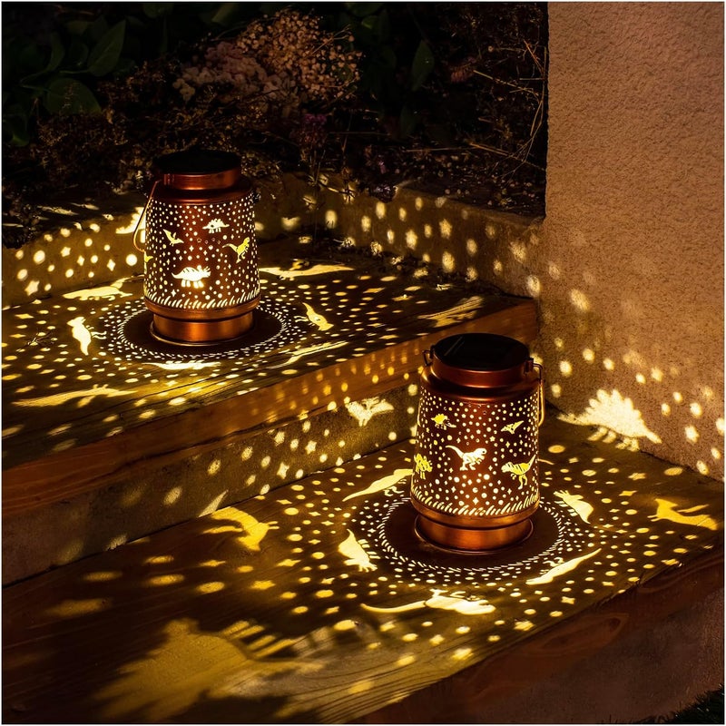 EZTZEN Dinosaur Solar Lanterns Outdoor Waterproof Hanging Solar Lights Dinosaur Gifts for Women Men Metal Decorative LED Dinosaur Lanterns for Garden Decor,Yard,Patio,Lawn,Tabletop,Pathway,Landscape - Image 3
